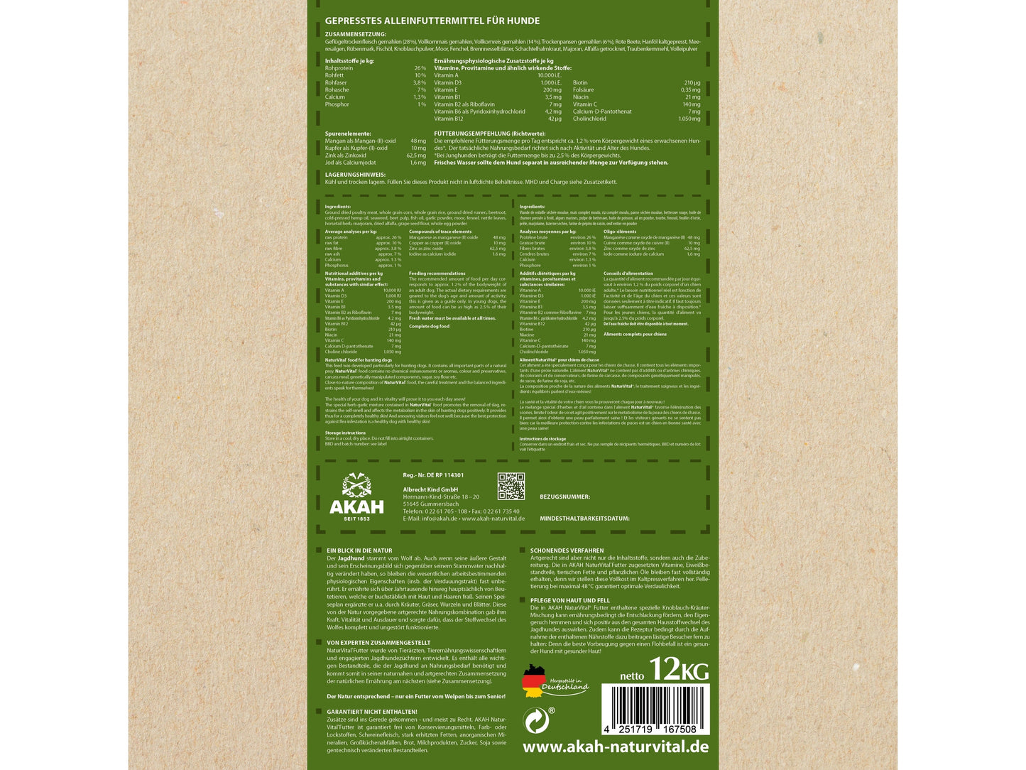 NaturVital Premium Hundefutter Futter für Jagdhunde 12 kg