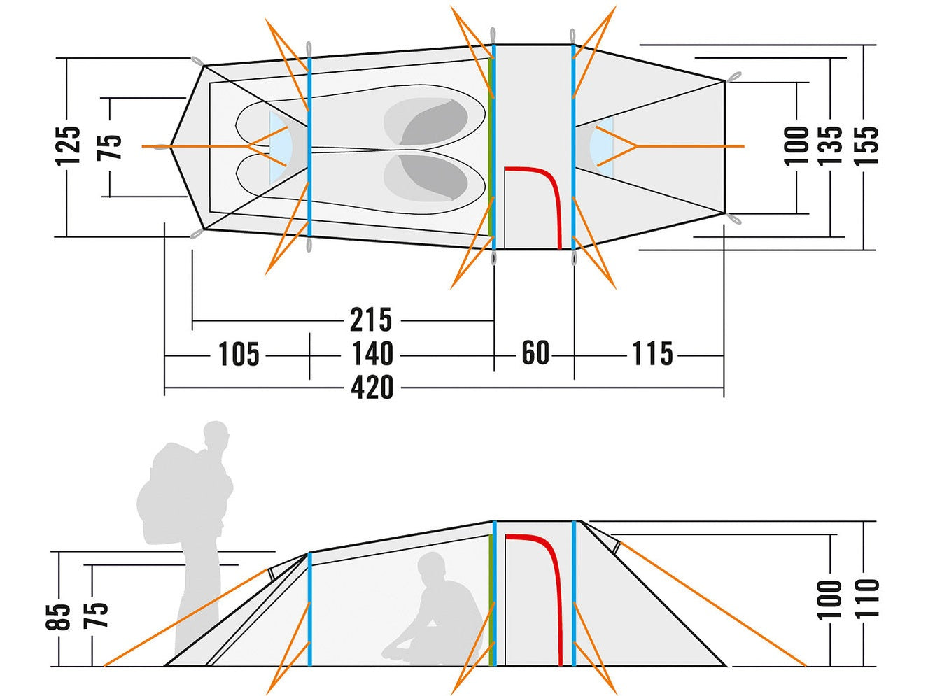 Okisba 2-Personen-Zelt Tunnelzelt