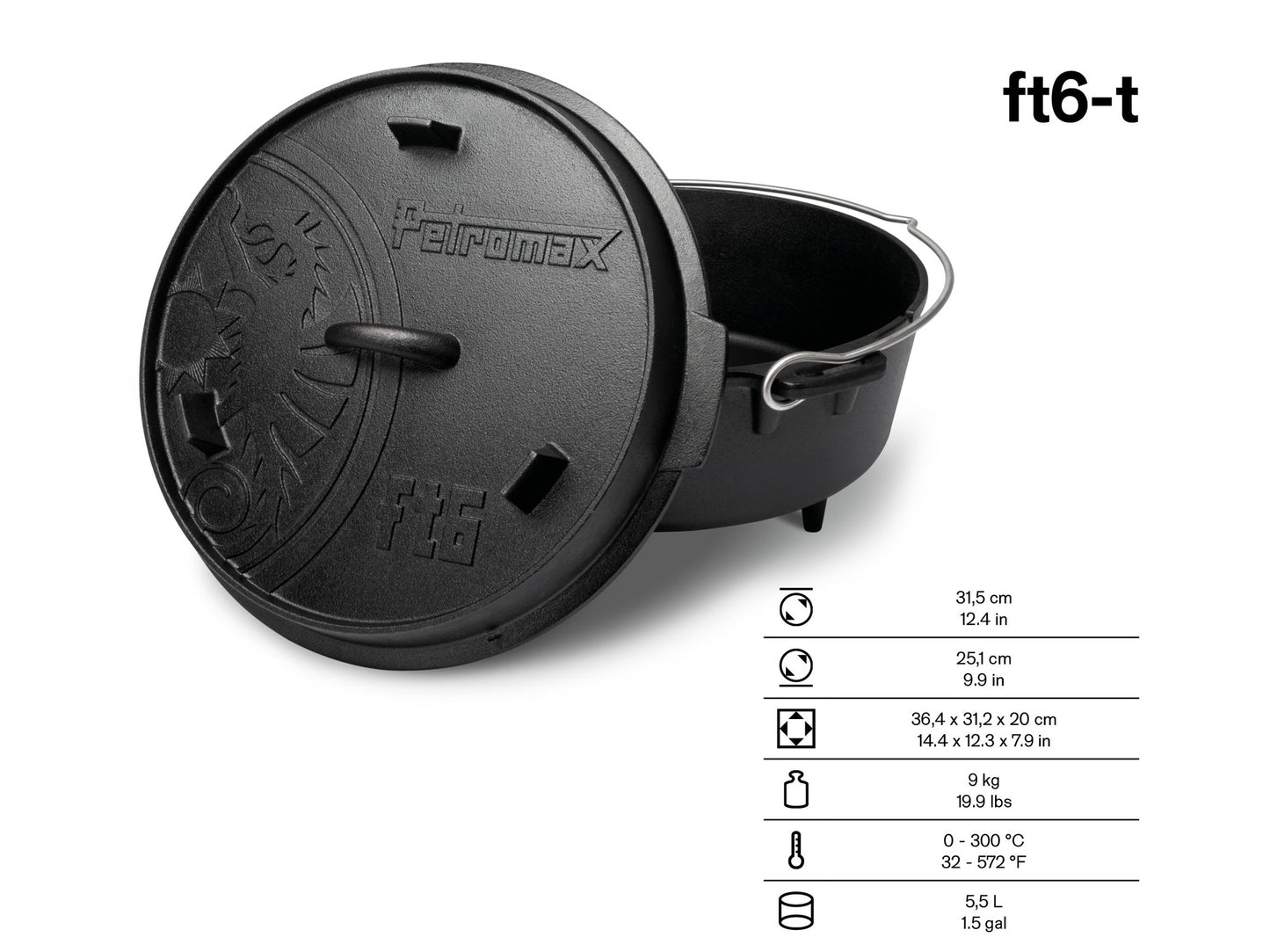 Petromax Feuertopf FT6 (Dutch Oven) 5,5 L planer Boden